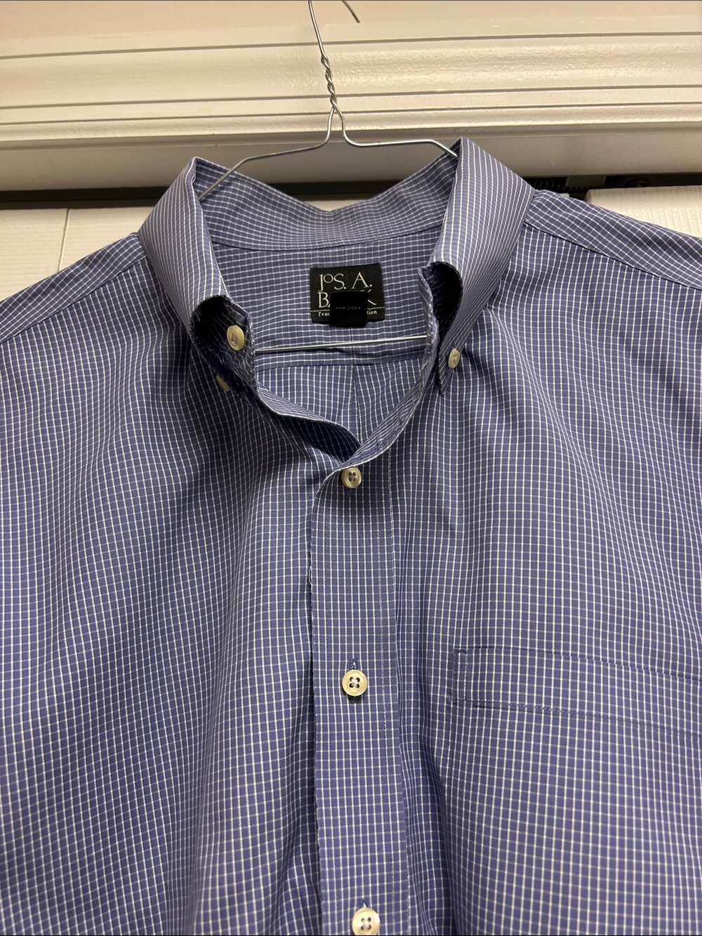 Jos a Bank Button-Down Long Sleeve cotton Shirt in Blue Micro-Check 17 1/2–35 image 3